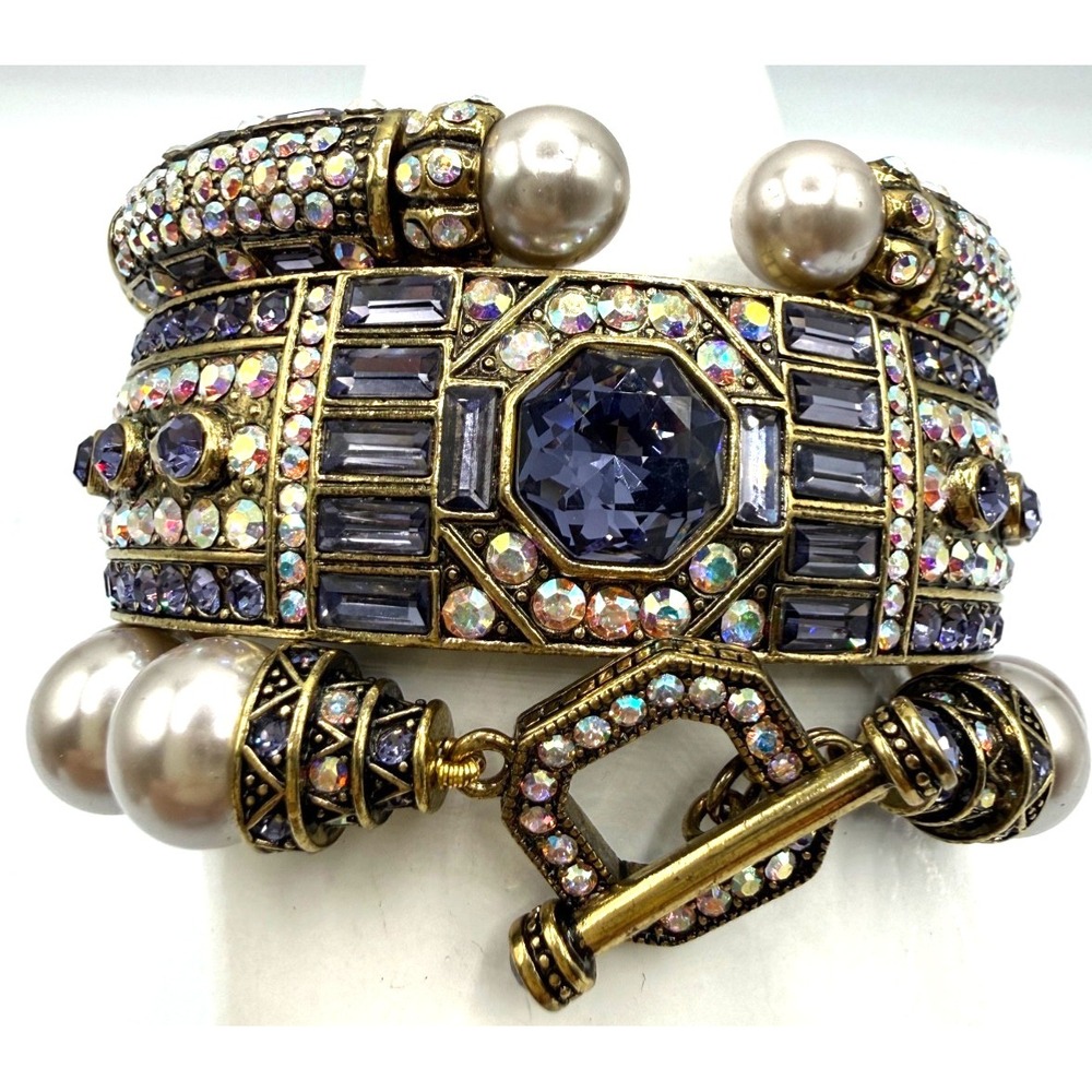 Heidi Daus Lavish Layers Amethyst Color  Pearl Set of 3 Bangles AURORA BOREALIS